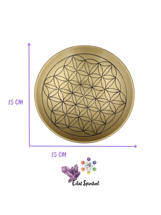 Assiette en laiton avec motif Fleur de Vie 15cm