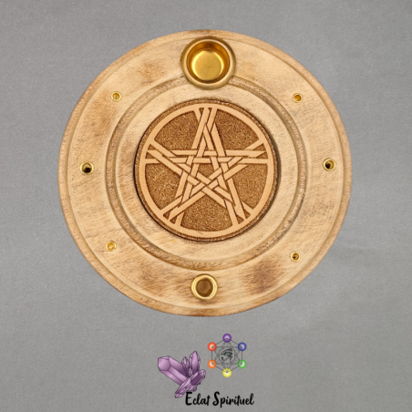 Support encens Pentacle bois – Ø 10 cm – Éclat Spirituel