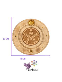 Support encens Pentacle bois – Ø 10 cm – Éclat Spirituel