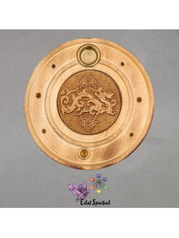 Support encens Dragon bois – Ø 10 cm – Éclat Spirituel