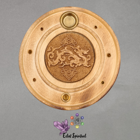 Support encens Dragon bois – Ø 10 cm – Éclat Spirituel
