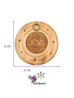 Support encens Dragon bois – Ø 10 cm – Éclat Spirituel
