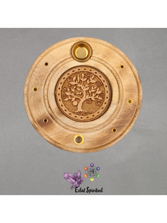 Support encens Arbre de Vie bois – Ø 10 cm – Éclat Spirituel