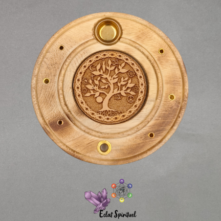 Support encens Arbre de Vie bois – Ø 10 cm – Éclat Spirituel