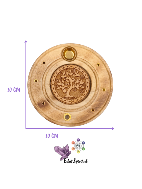 Support encens Arbre de Vie bois – Ø 10 cm – Éclat Spirituel