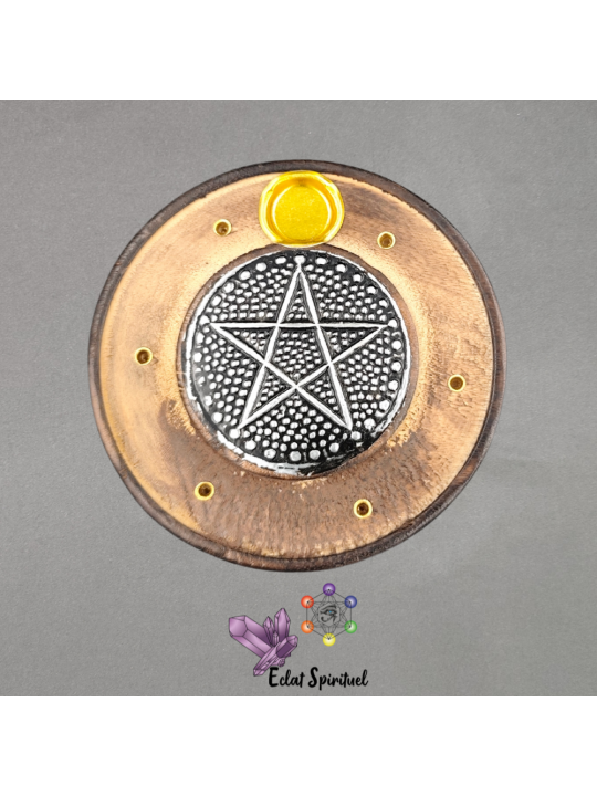 Support encens bois & effet métal Pentacle – Ø 10 cm