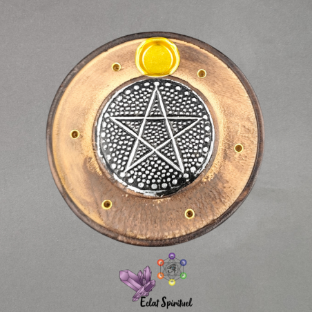 Support encens bois & effet métal Pentacle – Ø 10 cm