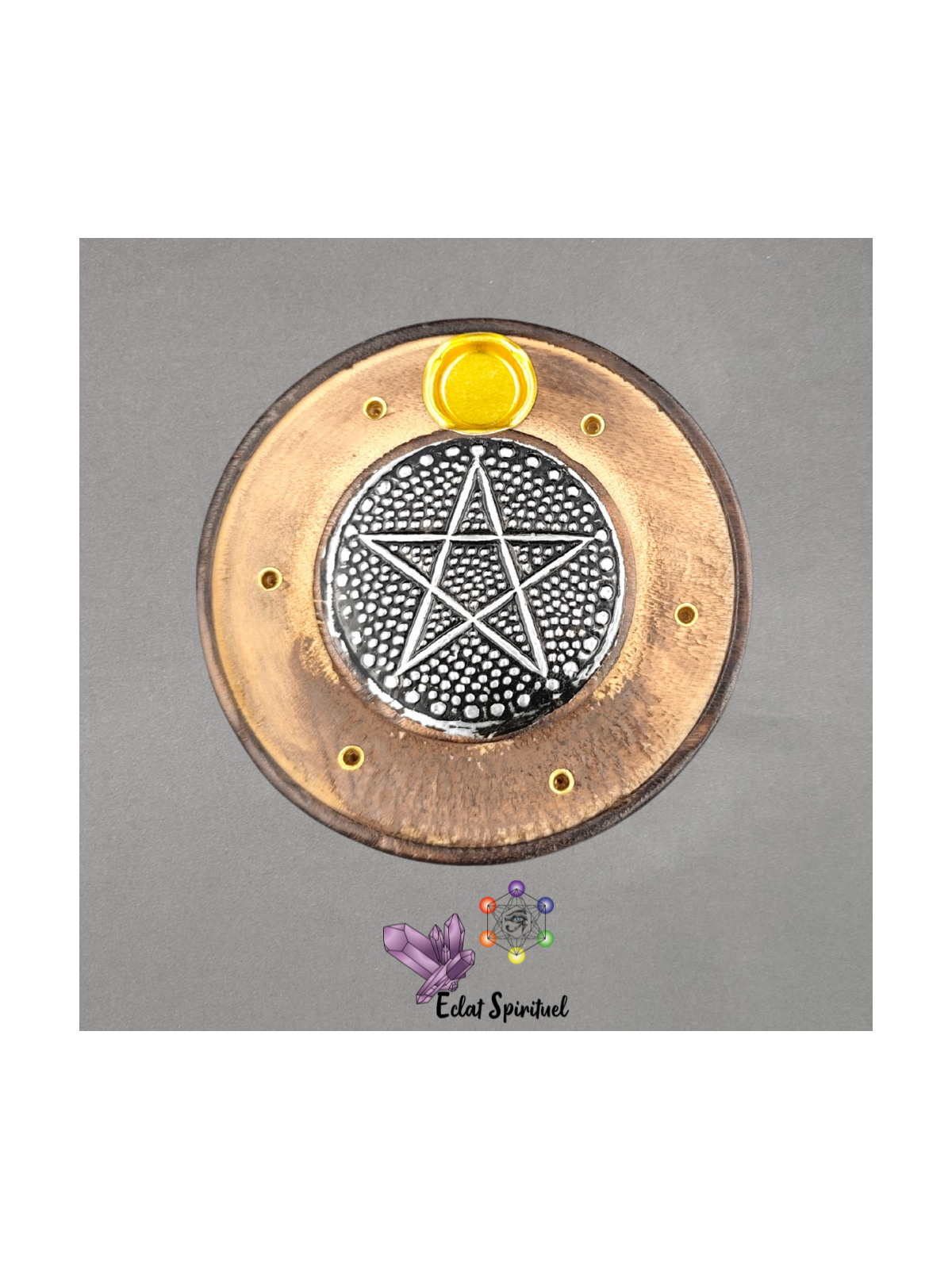 Support encens bois & effet métal Pentacle – Ø 10 cm