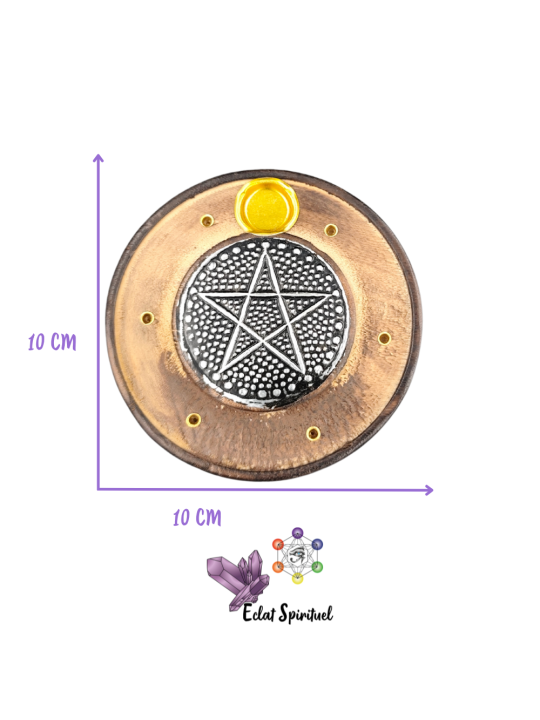 Support encens bois & effet métal Pentacle – Ø 10 cm