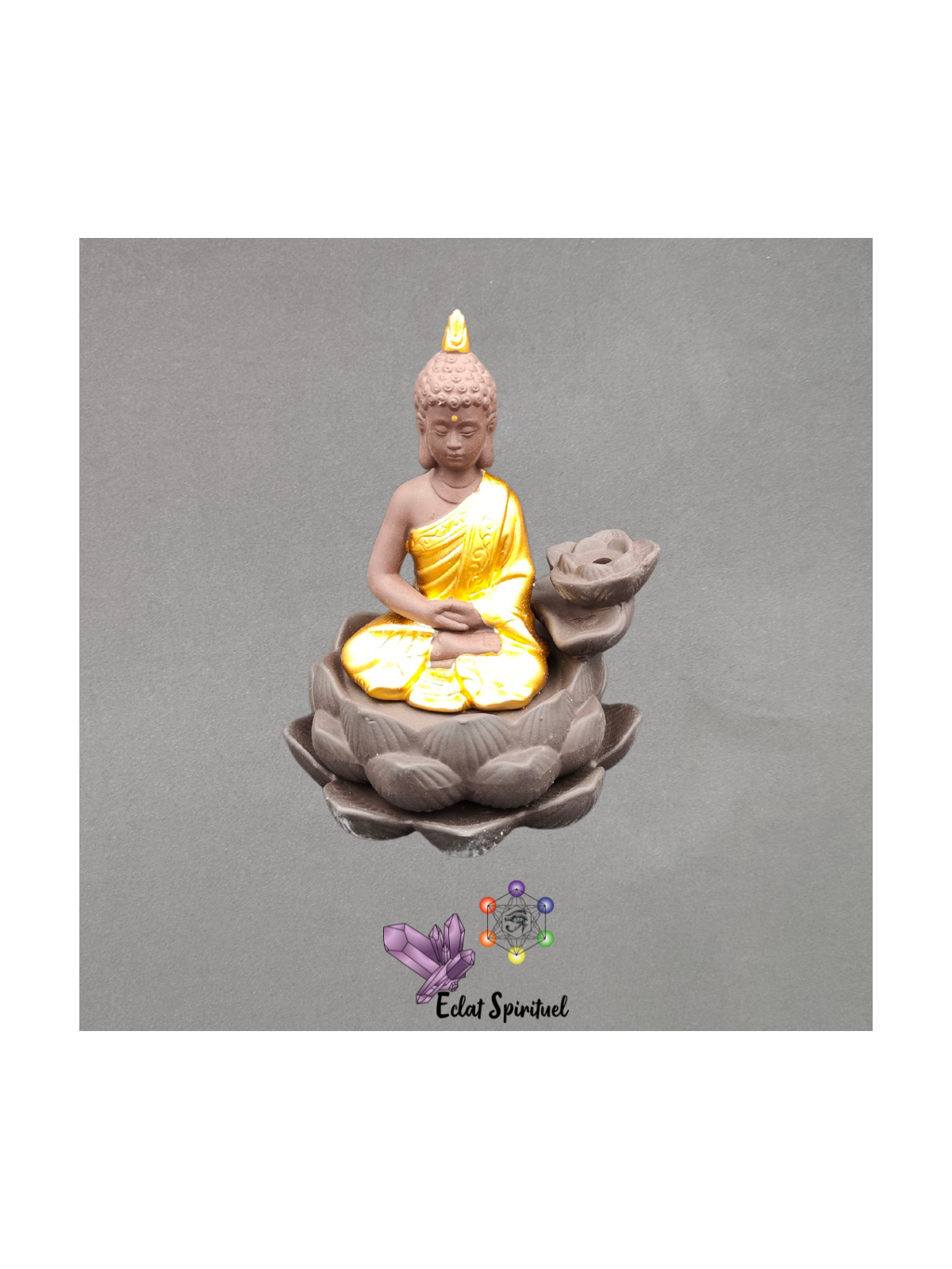 Support cônes backflow Bouddha Lotus céramique – 9×10×12 cm