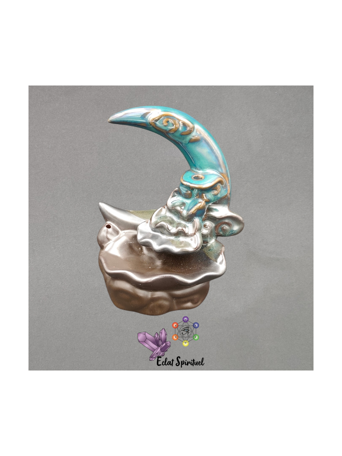 Support backflow Lune céramique – 11×8×13 cm – Éclat Spirituel