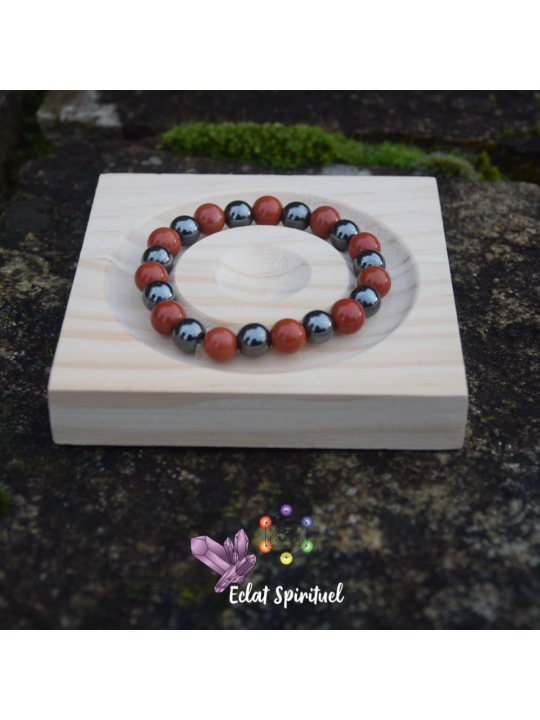 Bracelet jaspe rouge & hématite | Assemblé à la main en France