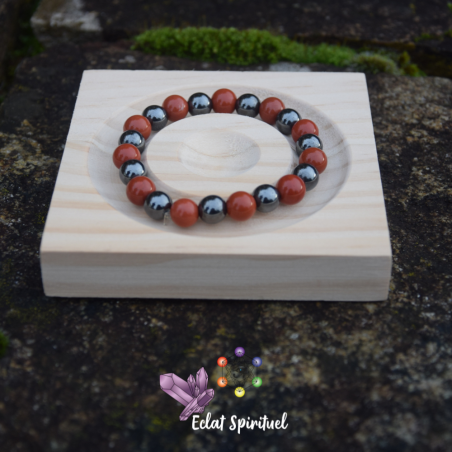 Bracelet jaspe rouge & hématite | Assemblé à la main en France