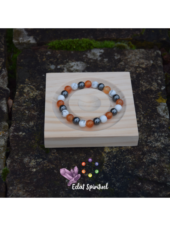 Bracelet cornaline howlite hématite | Énergie, apaisement & ancrage
