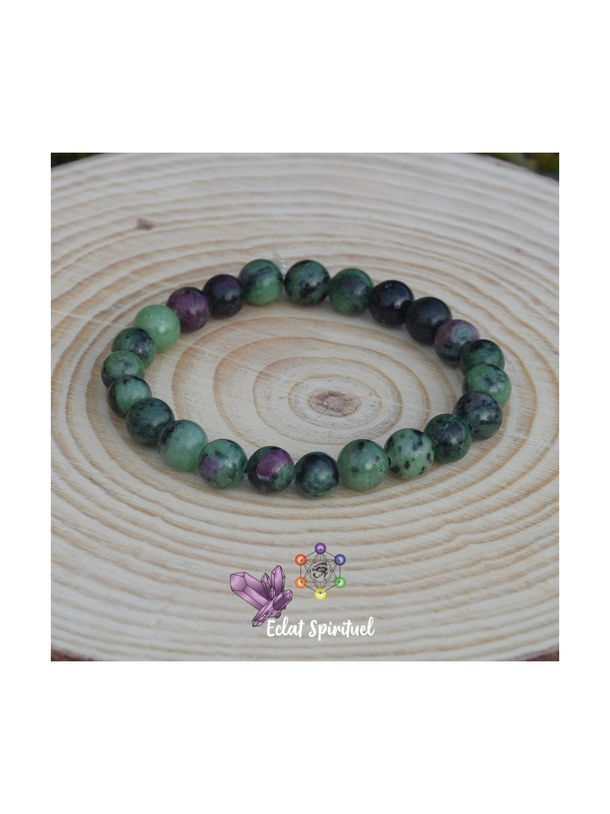 Bracelet 8 mm en pierre naturelle de rubis zoïsite
