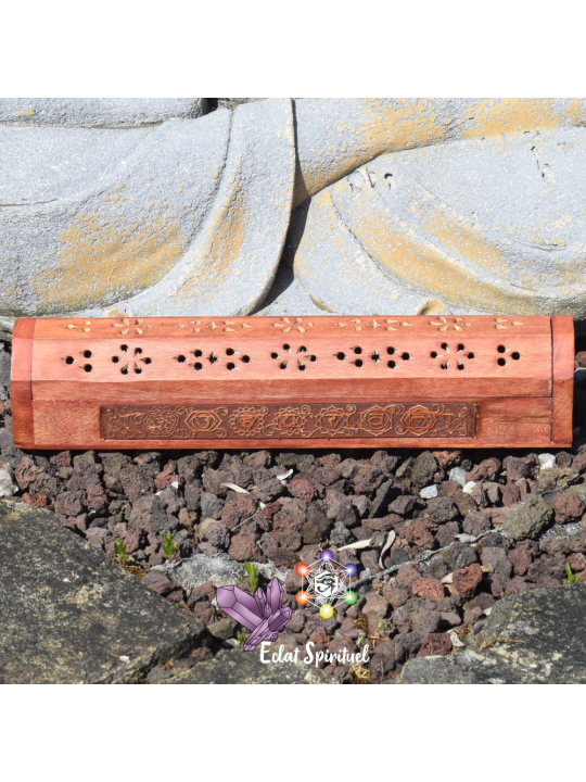 Support à Encens Boîte 7 Chakras en Bois | Eclat Spirituel