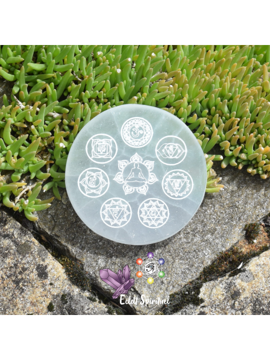 Plaque des 7 chakras en Sélénite de 10 CM