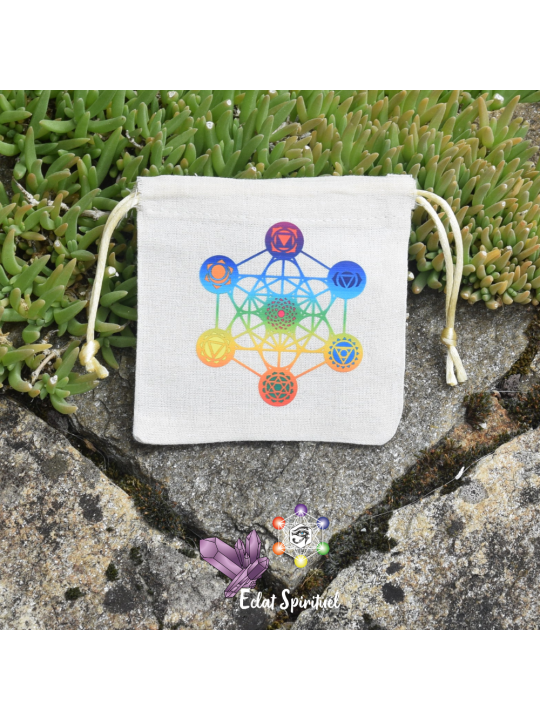 Pochette Cube de Métatron et 7 Chakras en Coton