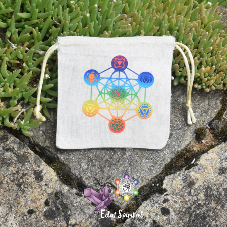 Pochette Cube de Métatron et 7 Chakras en Coton