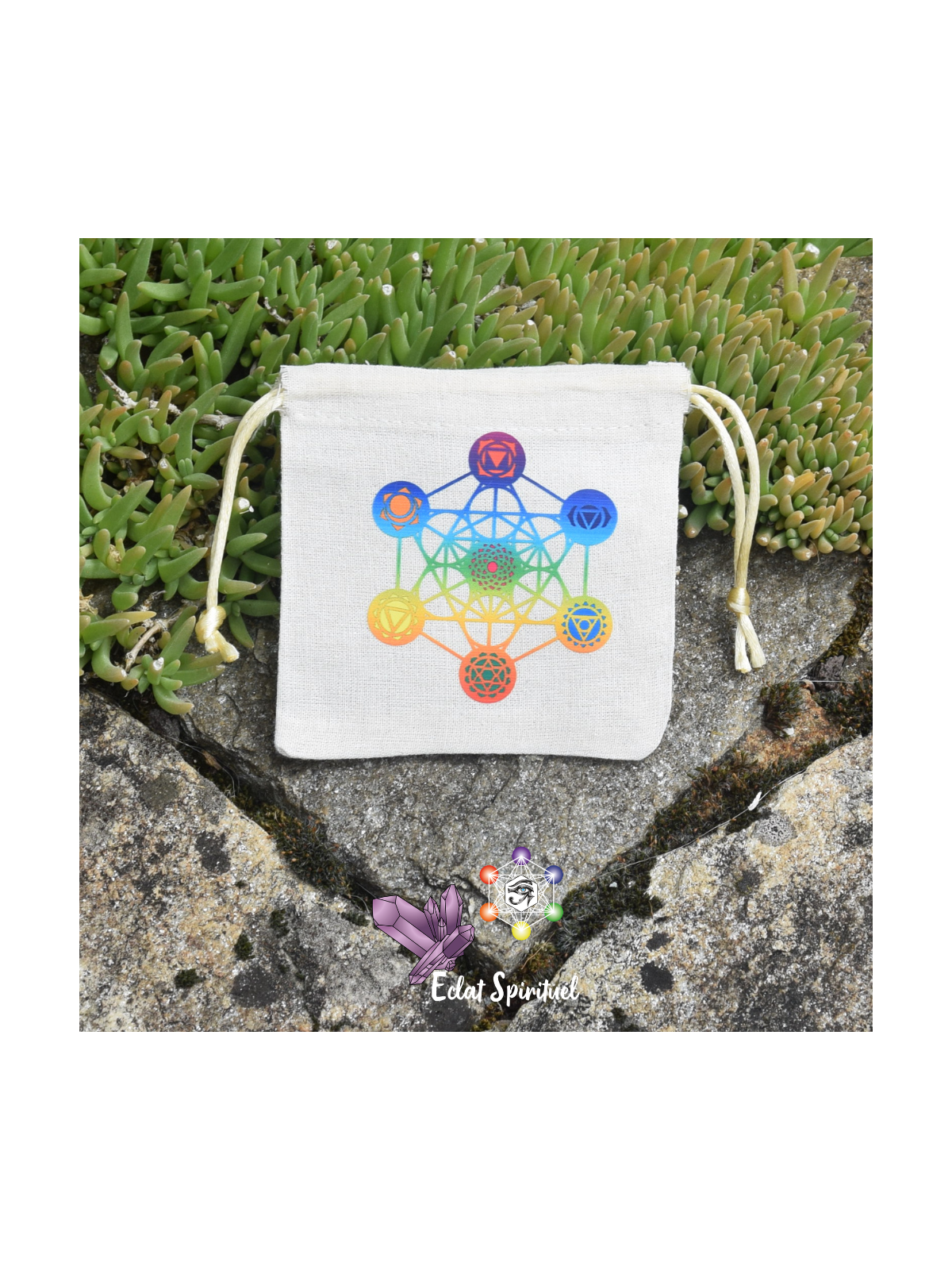 Pochette Cube de Métatron et 7 Chakras en Coton